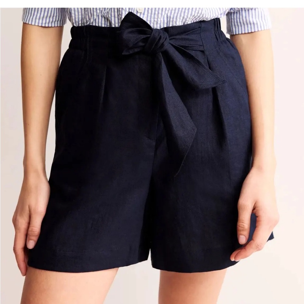 Boden Navy Linen Tie-Waist Shorts